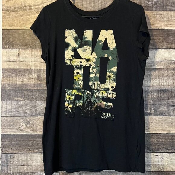 Vintage Y2K Mudd Black Nature Graphic T-Shirt XL Gorpcore Grunge 90s Baby Tee - Picture 1 of 6